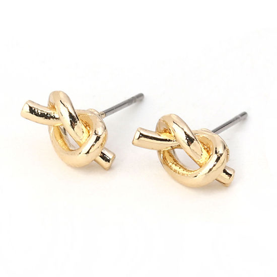 Immagine di Lega di Zinco Orecchini a Perno Tappi di Orecchini Nodo d'amore Oro Placcato 11mm x 6mm, Diametro Filo: (21 misura), 10 Pz