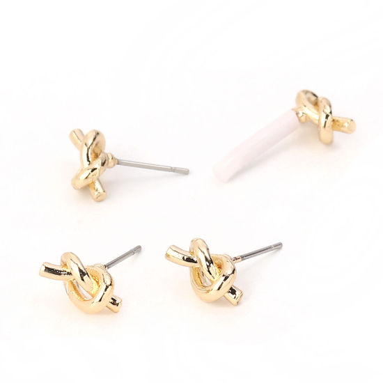 Immagine di Lega di Zinco Orecchini a Perno Tappi di Orecchini Nodo d'amore Oro Placcato 11mm x 6mm, Diametro Filo: (21 misura), 10 Pz