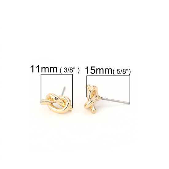Immagine di Lega di Zinco Orecchini a Perno Tappi di Orecchini Nodo d'amore Oro Placcato 11mm x 6mm, Diametro Filo: (21 misura), 10 Pz