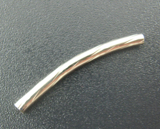 Picture of Brass Spacer Beads Curved Tube Silver Tone About 25mm(1") x 2mm( 1/8"), Hole:Approx 1.5mm, 300 PCs                                                                                                                                                            