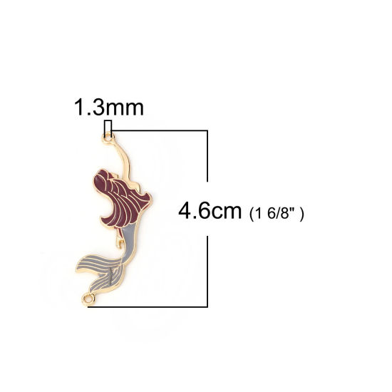 Imagen de Zamak Conectores Sirena Chapado en Oro Púrpura Esmalte 46mm x 18mm, 5 Unidades