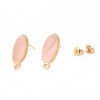 Picture of Zinc Based Alloy Ear Post Stud Earrings Findings Oval KC Gold Plated Pink W/ Loop Enamel 20mm x 9mm, Post/ Wire Size: (21 gauge), 10 PCs