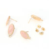 Picture of Zinc Based Alloy Ear Post Stud Earrings Findings Oval KC Gold Plated Pink W/ Loop Enamel 20mm x 9mm, Post/ Wire Size: (21 gauge), 10 PCs