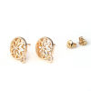 Picture of Zinc Based Alloy Ear Post Stud Earrings Findings Round KC Gold Plated Flower Pattern W/ Loop 16mm x 13mm, Post/ Wire Size: (21 gauge), 20 PCs