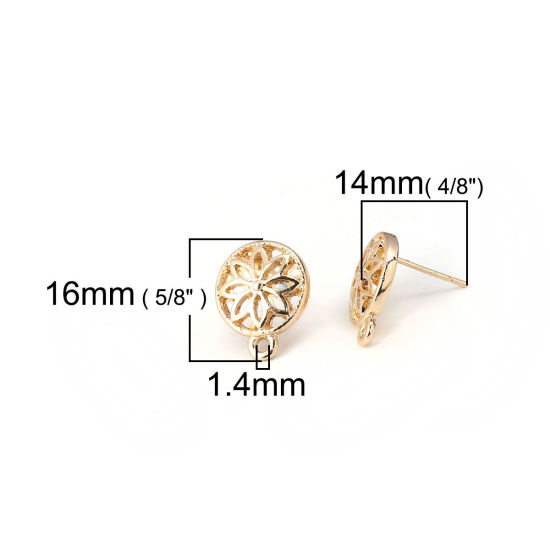 亜鉛合金 イヤリング イヤリングパーツ 円形 KC金メッキ 花柄 ループ付き 16mm x 13mm、 ワイヤーサイズ: （21号）、 20 個 の画像