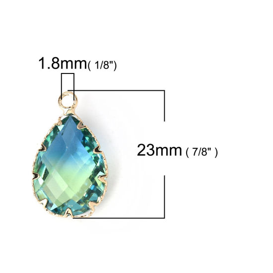 Imagen de Vidrio Colgantes Charms Gota Azul & Verde Facetas 23mm x 14mm, 2 Unidades