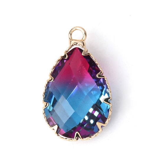 Imagen de Vidrio Colgantes Charms Gota Azul & Verde Facetas 23mm x 14mm, 2 Unidades