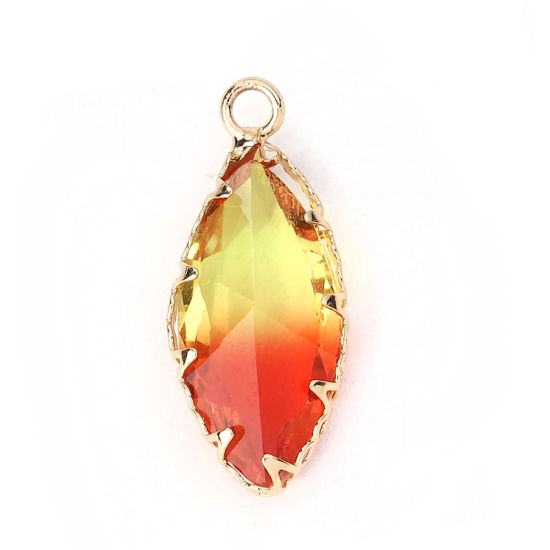 Picture of Glass Charms Marquise Red & Yellow Faceted 23mm( 7/8") x 10mm( 3/8"), 2 PCs