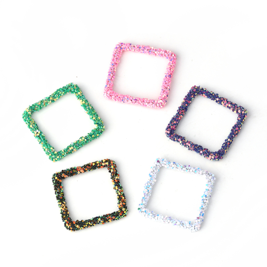 Picture of PVC Paillette Sequin Pendants Square At Random Mixed AB Color 33mm x 33mm, 3 PCs