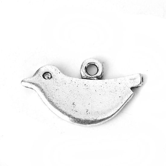 Picture of Zinc Based Alloy Charms Pigeon Animal Antique Silver Color 11mm( 3/8") x 19mm( 6/8"), 20 PCs