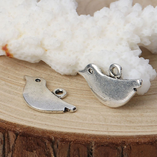 Picture of Zinc Based Alloy Charms Pigeon Animal Antique Silver Color 11mm( 3/8") x 19mm( 6/8"), 20 PCs