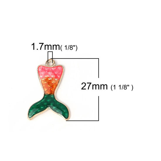 Immagine di Lega di Zinco Mermaid Pesce/Drago Scala Charms Oro Placcato Arancione Smalto 27mm x 19mm , 10 Pz
