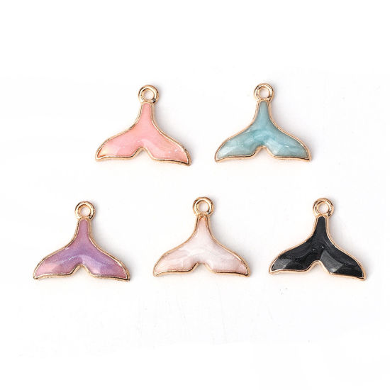 Bild von Zinklegierung Charms Walflosse Vergoldet Blau Emaille 18mm x 15mm, 20 Stück