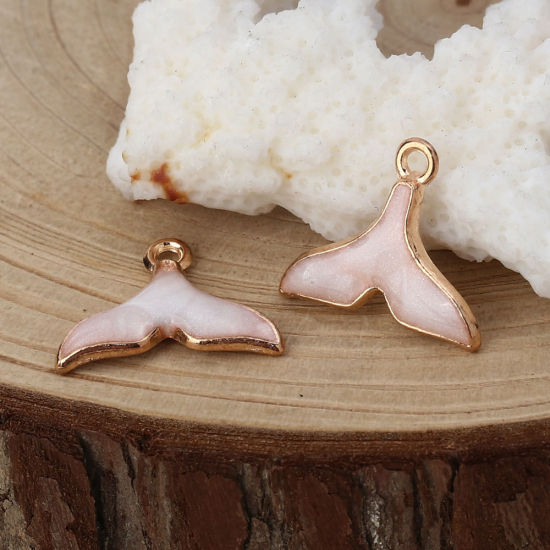 Bild von Zinklegierung Charms Walflosse Vergoldet Grauweiß Emaille 18mm x 15mm, 20 Stück