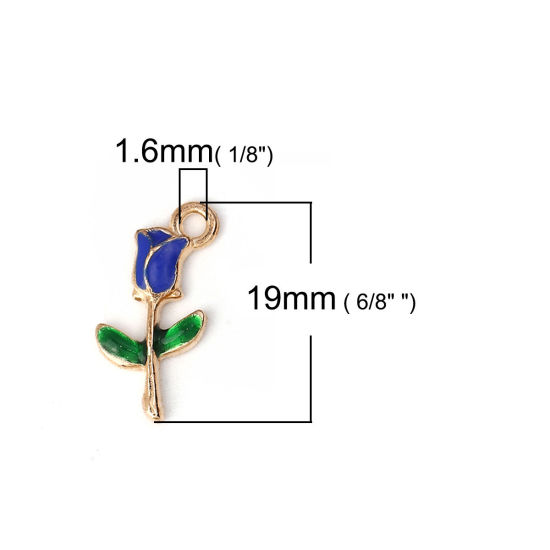 Imagen de Zamak Colgantes Charms Rosa Chapado en Oro Azul Marino Esmalte 19mm x 10mm, 30 Unidades