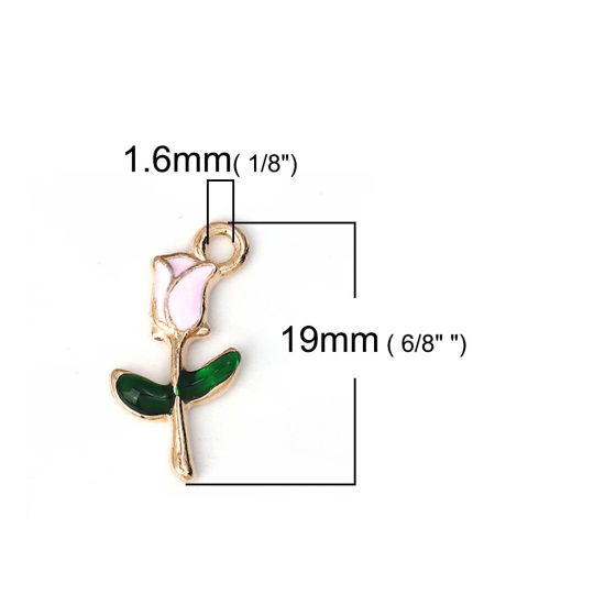 Imagen de Zamak Colgantes Charms Rosa Chapado en Oro Rosado Esmalte 19mm x 10mm, 30 Unidades