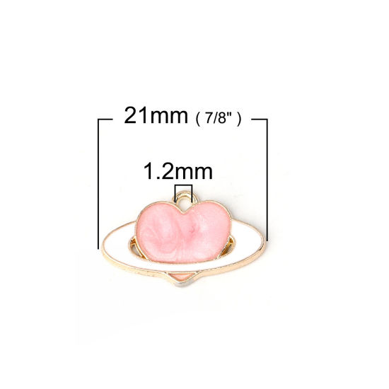 Immagine di Lega di Zinco Galassia Charms Pianeta Oro Placcato Rosa Cuore Smalto 21mm x 13mm , 20 Pz