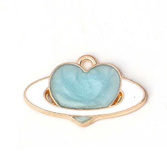 Immagine di Lega di Zinco Galassia Charms Pianeta Oro Placcato Blu Cuore Smalto 21mm x 13mm , 20 Pz
