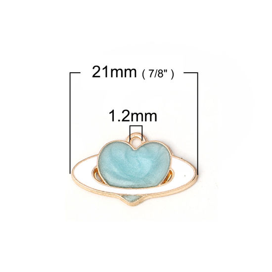 Immagine di Lega di Zinco Galassia Charms Pianeta Oro Placcato Blu Cuore Smalto 21mm x 13mm , 20 Pz