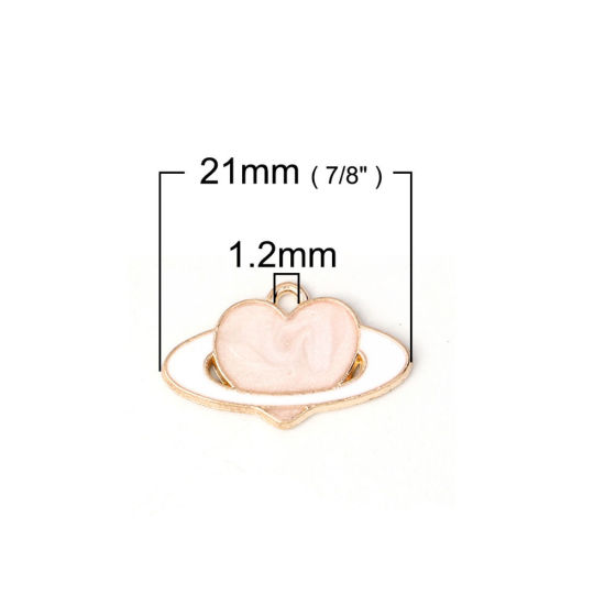 Immagine di Lega di Zinco Galassia Charms Pianeta Oro Placcato Nero Cuore Smalto 21mm x 13mm , 20 Pz