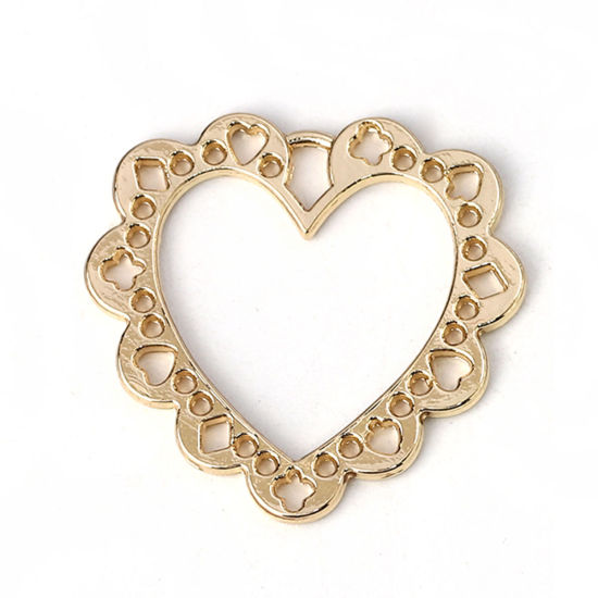 Picture of Zinc Based Alloy Charms Heart Gold Plated Hollow 25mm(1") x 23mm( 7/8"), 10 PCs
