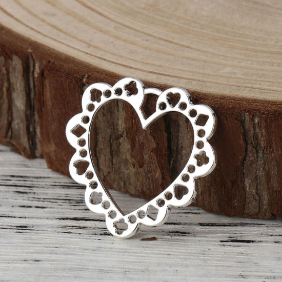 Imagen de Zamak Colgantes Charms Corazón Chapado en Oro Hueco 25mm x 23mm, 10 Unidades