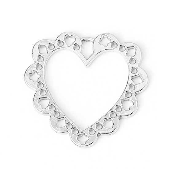 Imagen de Zamak Colgantes Charms Corazón Argentado Hueco 25mm x 23mm, 10 Unidades