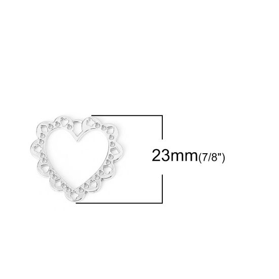 Imagen de Zamak Colgantes Charms Corazón Argentado Hueco 25mm x 23mm, 10 Unidades