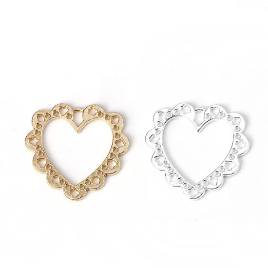 Imagen de Zamak Colgantes Charms Corazón Argentado Hueco 25mm x 23mm, 10 Unidades