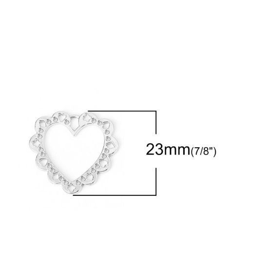 Imagen de Zamak Colgantes Charms Corazón Argentado Hueco 25mm x 23mm, 10 Unidades