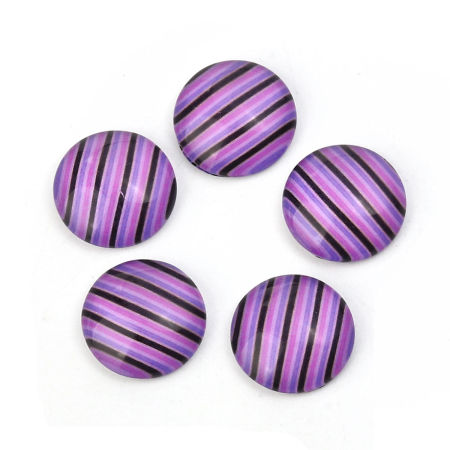 Glass Dome Seals Cabochon Round Flatback Multicolor Stripe Pattern Transparent 12mm( 4/8") Dia, 50 PCs