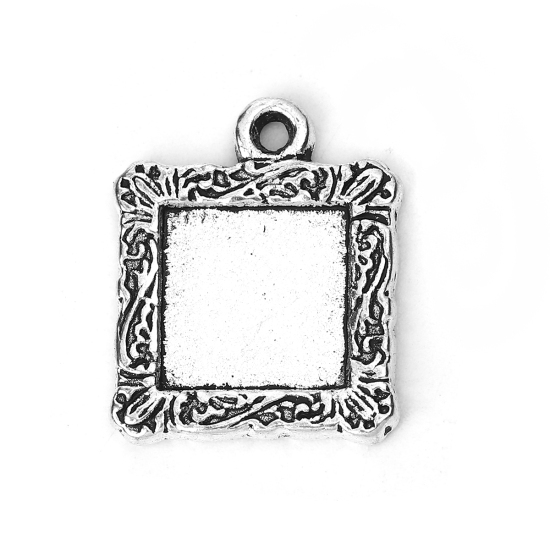 Zinc Based Alloy Charms Square Antique Silver Cabochon Settings (Fits 12mmx12mm) 23mm x 19mm, 20 PCs の画像