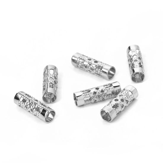 Imagen de 304 Acero Inoxidable Cuentas Cilíndrico Tono de Plata 12mm x 4mm, Agujero: Aprox 3mm, 20 Unidades
