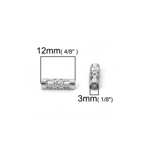 Imagen de 304 Acero Inoxidable Cuentas Cilíndrico Tono de Plata 12mm x 4mm, Agujero: Aprox 3mm, 20 Unidades