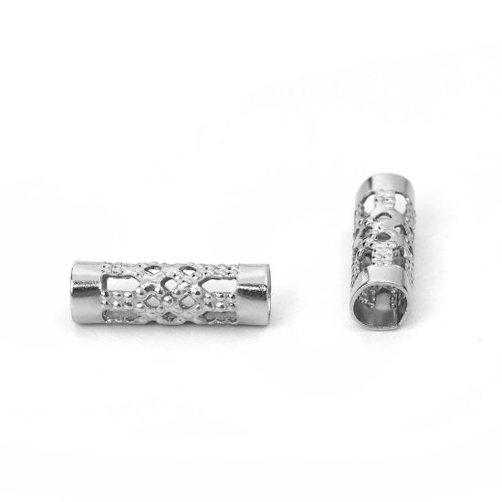 Imagen de 304 Acero Inoxidable Cuentas Cilíndrico Tono de Plata 12mm x 4mm, Agujero: Aprox 3mm, 20 Unidades