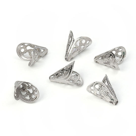 Picture of 304 Stainless Steel Beads Caps Cone Silver Tone (Fits 12mm Beads) 12mm( 4/8") x 8mm( 3/8"), 20 PCs