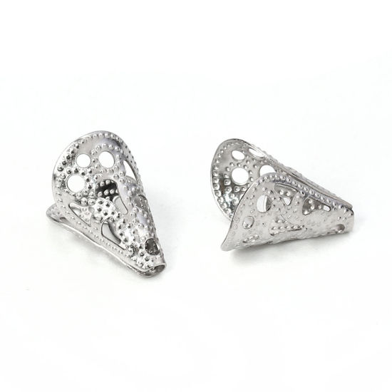 Picture of 304 Stainless Steel Beads Caps Cone Silver Tone (Fits 12mm Beads) 12mm( 4/8") x 8mm( 3/8"), 20 PCs