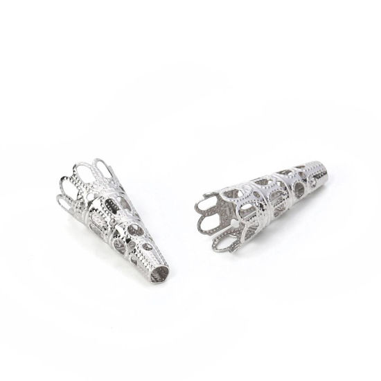 Picture of 304 Stainless Steel Beads Caps Cone Silver Tone (Fits 12mm Beads) 12mm( 4/8") x 8mm( 3/8"), 20 PCs