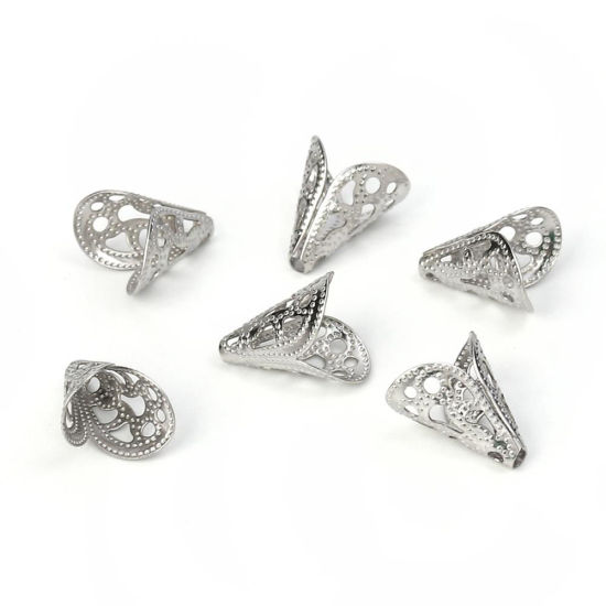 Picture of 304 Stainless Steel Beads Caps Cone Silver Tone (Fits 12mm Beads) 22mm( 7/8") x 9mm( 3/8"), 20 PCs