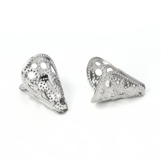 Picture of 304 Stainless Steel Beads Caps Cone Silver Tone (Fits 12mm Beads) 22mm( 7/8") x 9mm( 3/8"), 20 PCs