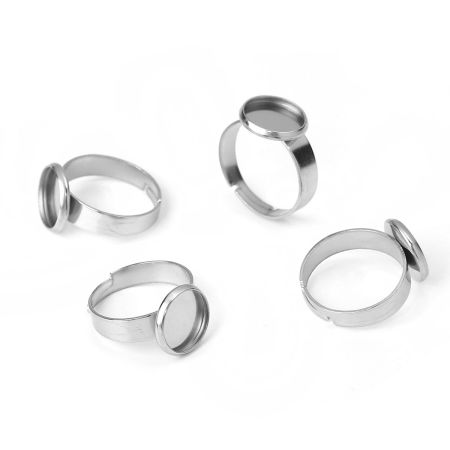 Bild von 304 Edelstahl Einstellbar Ring Silberfarbe Rund Cabochon Fassung (Für 10mm D.) 16.7mm（US Größe:6.25), 5 Stück