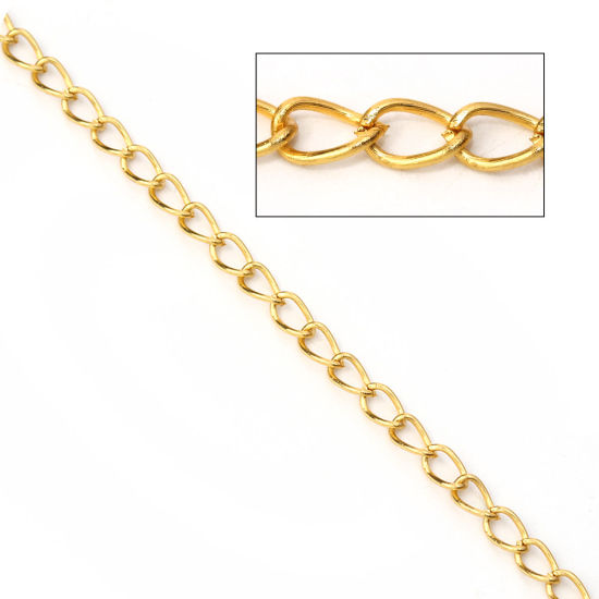 Picture of Iron Based Alloy Soldered Double Link Curb Chain Findings Gold Plated 6x4mm( 2/8" x 1/8"), 10 M