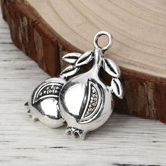 Immagine di Lega di Zinco Ciondoli Melagrana Argento Antico 34mm x 32mm , 10 Pz