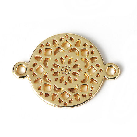 Zinklegierung Verbinder Rund Vergoldet mit Blumen Muster Hohl, 20mm x 14mm, 20 Stück