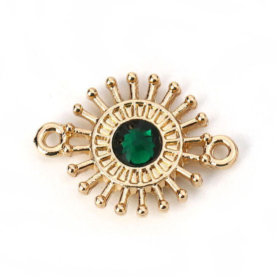 Bild von Zinklegierung Verbinder Blumen Vergoldet mit Grün Strass, 20mm x 15mm, 10 Stück