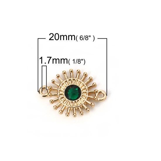 Bild von Zinklegierung Verbinder Blumen Vergoldet mit Grün Strass, 20mm x 15mm, 10 Stück