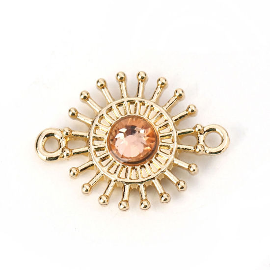 Bild von Zinklegierung Verbinder Blumen Vergoldet mit Grün Strass, 20mm x 15mm, 10 Stück