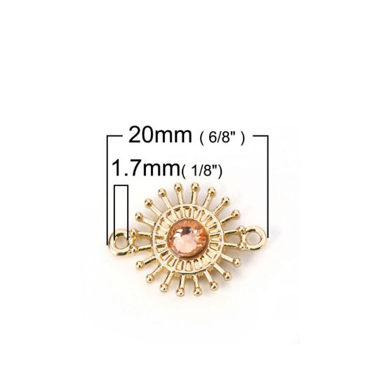 Bild von Zinklegierung Verbinder Blumen Vergoldet mit Grün Strass, 20mm x 15mm, 10 Stück