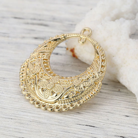 Picture of Zinc Based Alloy Chandelier Connectors Round Gold Plated Flower 32mm x 30mm, 10 PCs