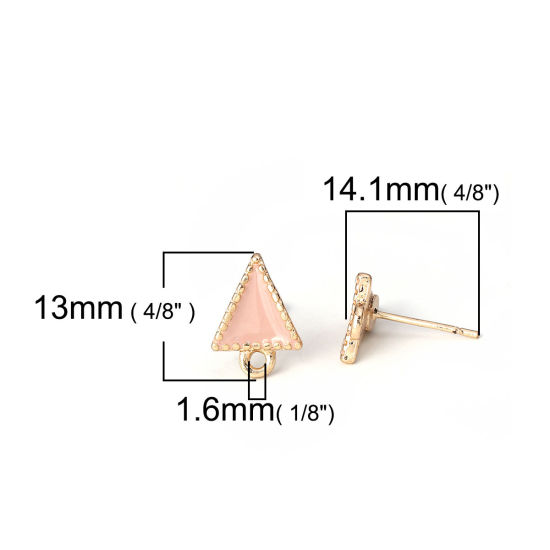 Image de Boucles d'Oreilles Puces en Alliage de Zinc Triangle Rose Doré avec Boucle Émail 13mm x 10mm, Epaisseur de Fil: (21 gauge), 10 Pcs